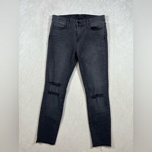 J Brand Size 29 Cropped Skinny Mercy Black Distressed Jeans Classic Pants EUC S3